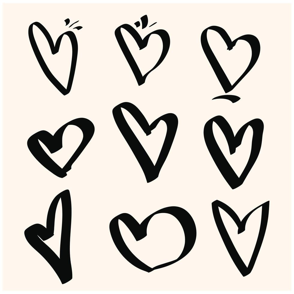 Heart drawing in set With illustration style doodle and line art vector