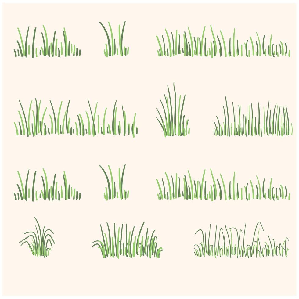 Grass field With illustration style doodle and line art vector