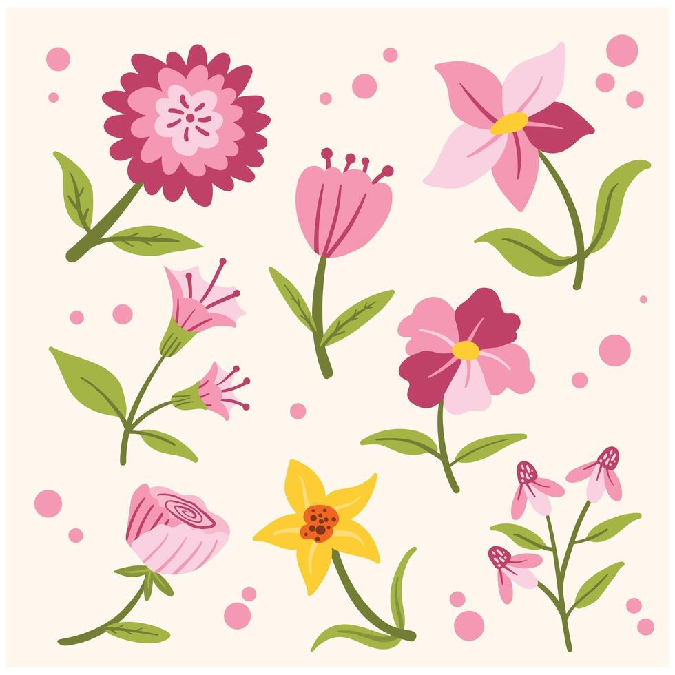 Set of different cute flowers With illustration style doodle and line art vector