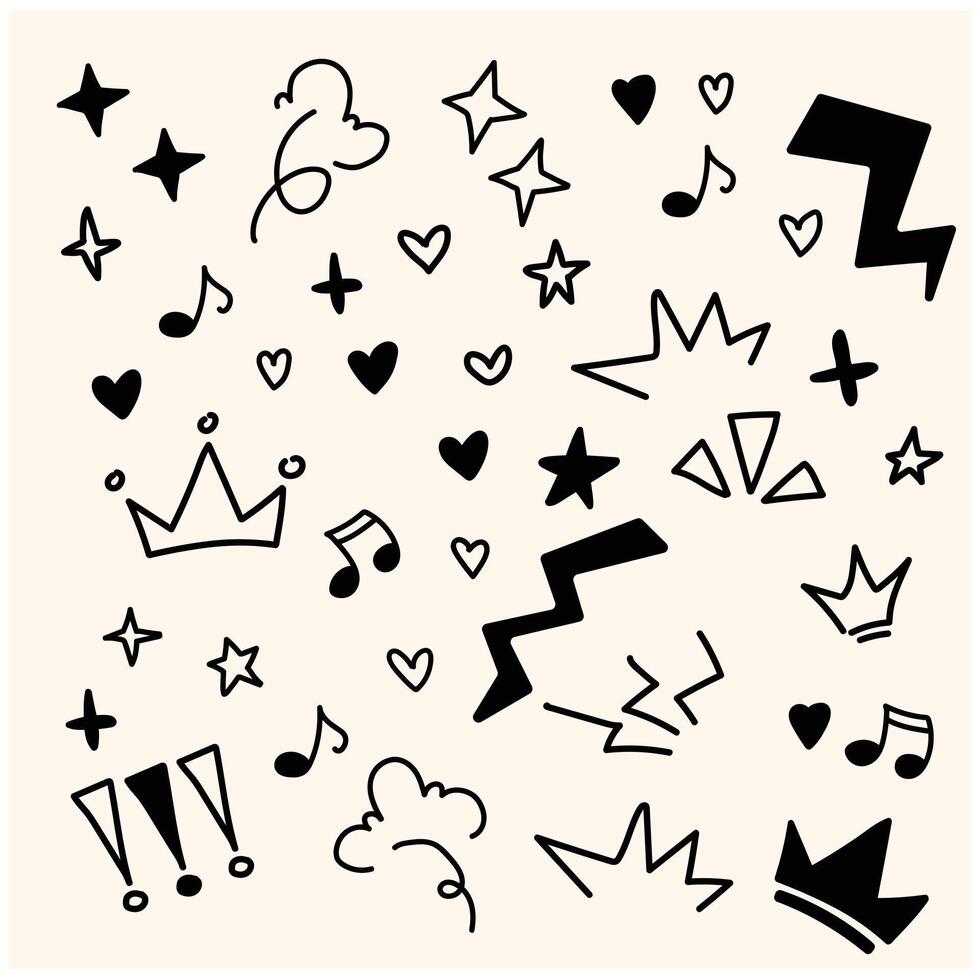 Set of grunge emo With illustration style doodle and line art vector