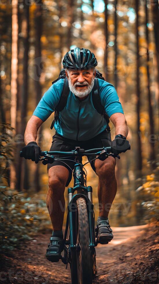 Senior Cyclist Riding Through the Forest photo