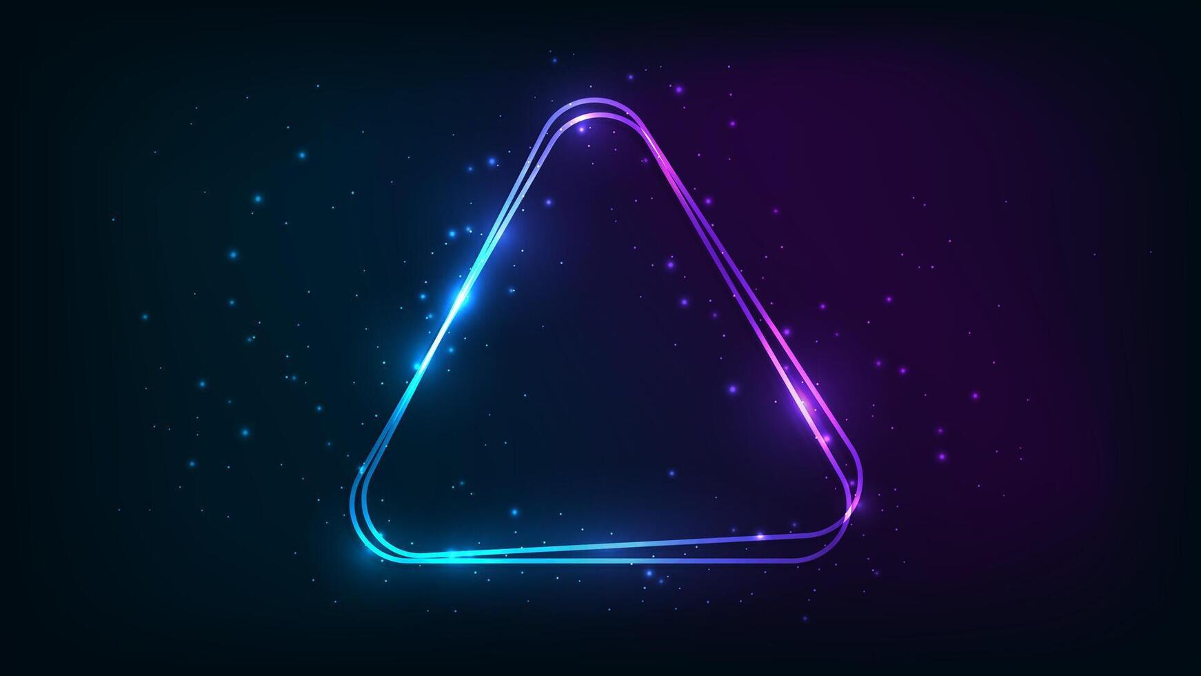 Neon rounded triangle frame with shining effects vector