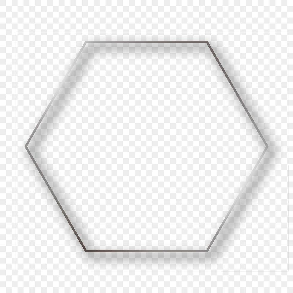 Silver glowing hexagon frame with shadow vector
