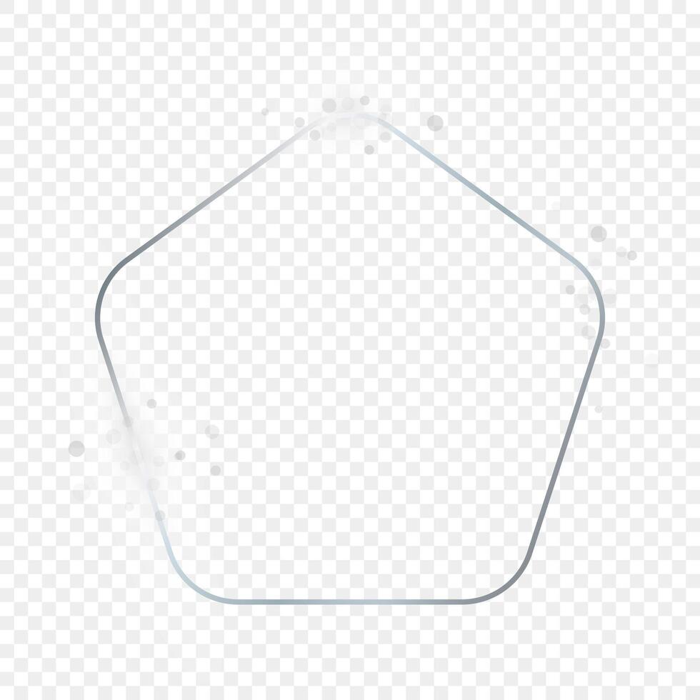 Silver glowing rounded pentagon shape frame with sparkles vector