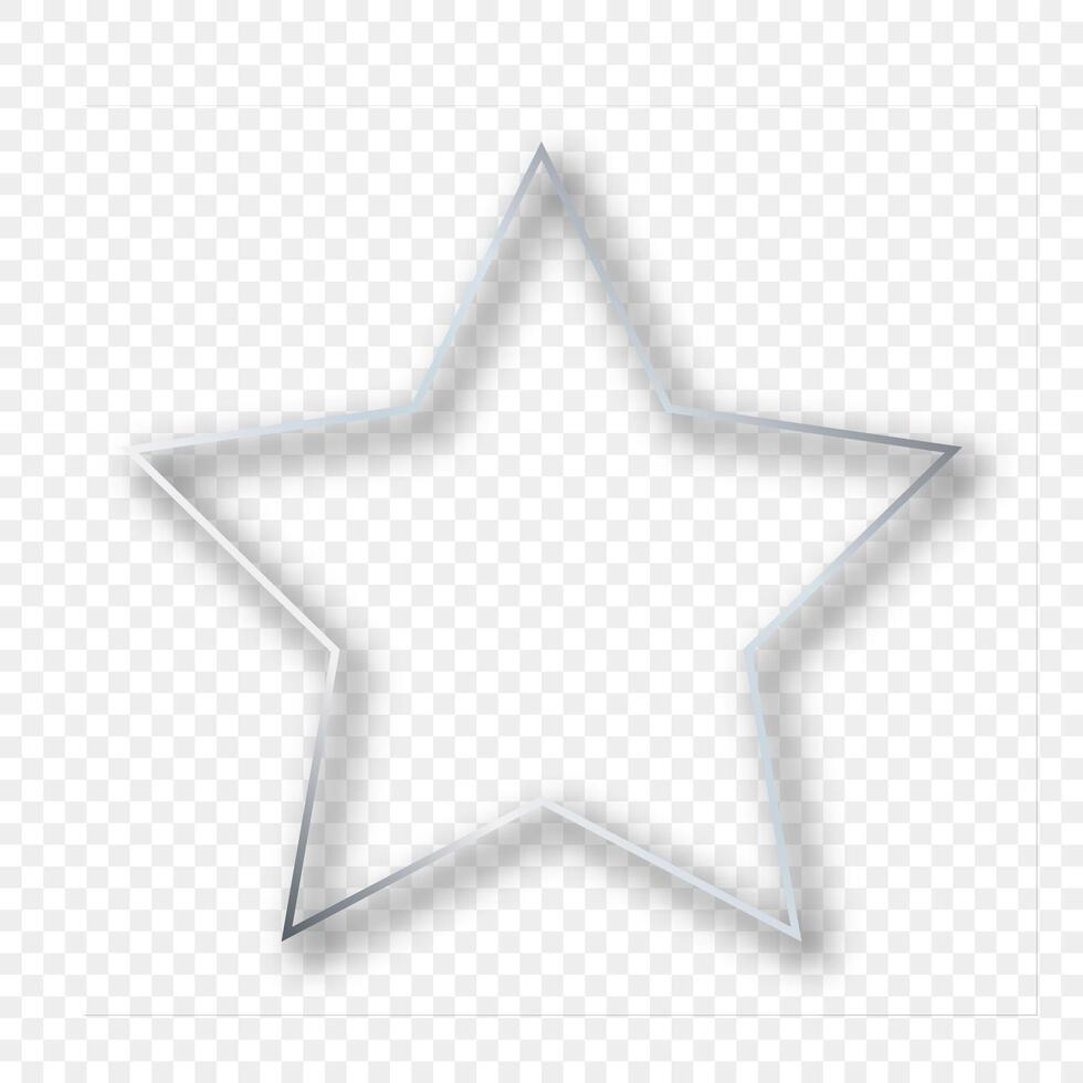 Silver glowing star shape frame with shadow vector