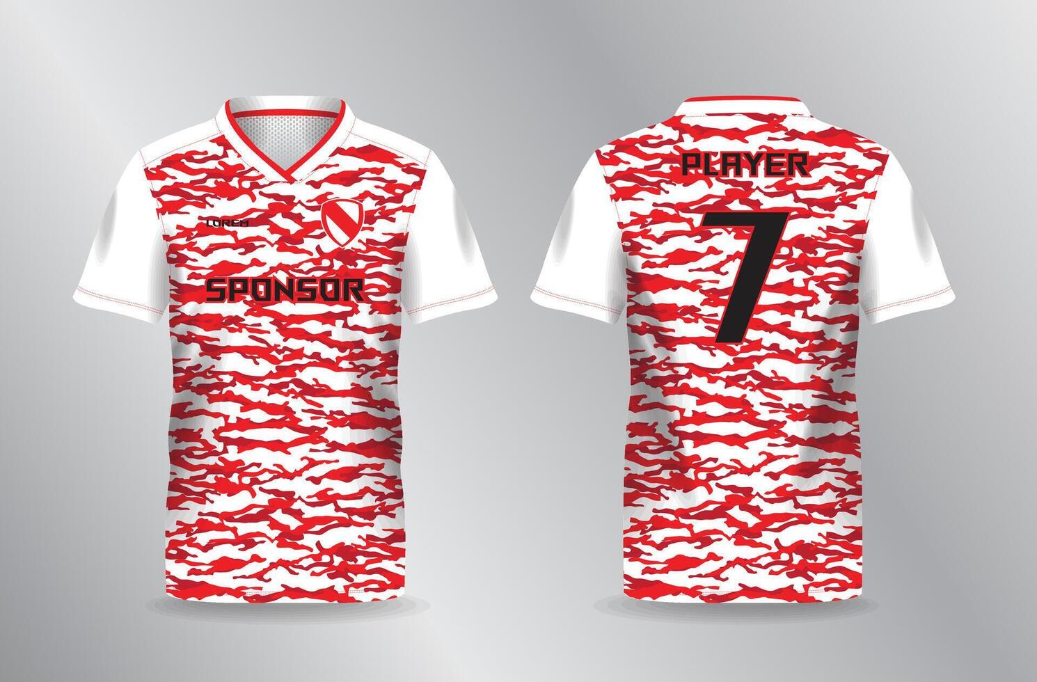 red white camo abstract background and pattern for sport jersey mockup template vector