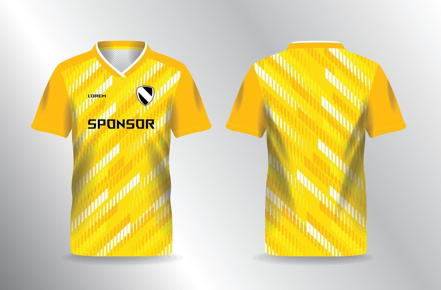 shirt sport jersey template mockup in yellow abstract lines vector