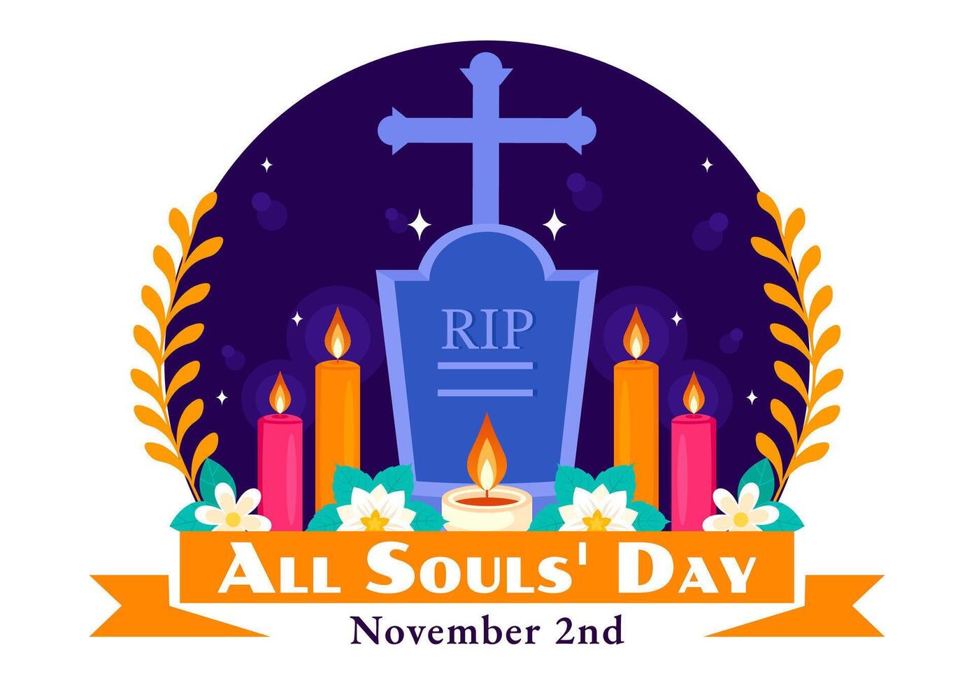 All Souls' Day Tribute Illustration with Candles to Remember the Faithful Departed in Flat Style vector
