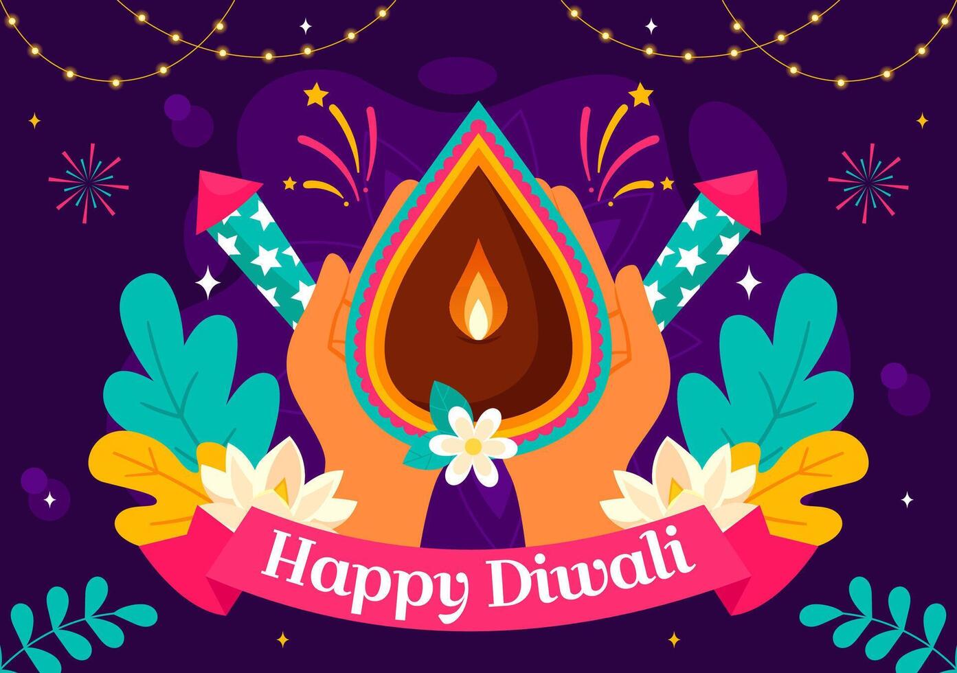 Diwali Celebration of Lights Illustration with Rangoli and Fireworks for a Festive Holiday vector