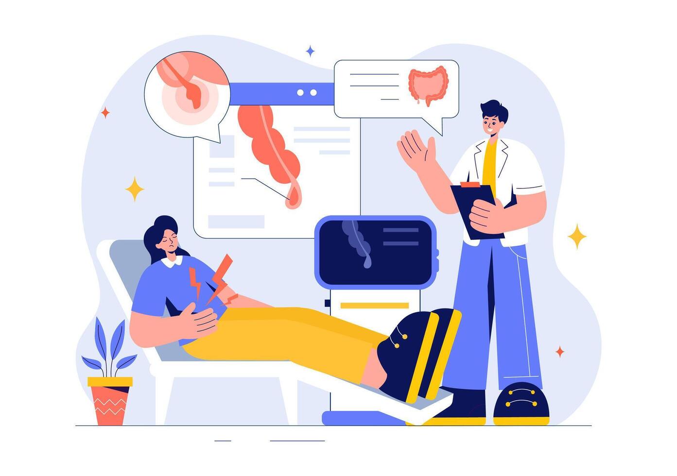 Appendicitis Diagnosis and Treatment Illustration in Healthcare with Inflammation of the Appendix in a Flat Cartoon Style vector