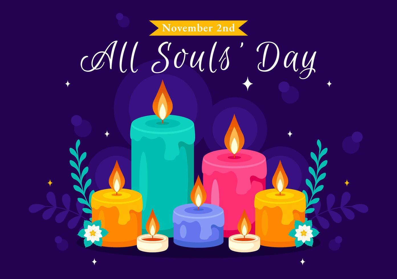 Illustration for Christian All Souls' Day Featuring Candles to Remember the Departed in Flat Style vector