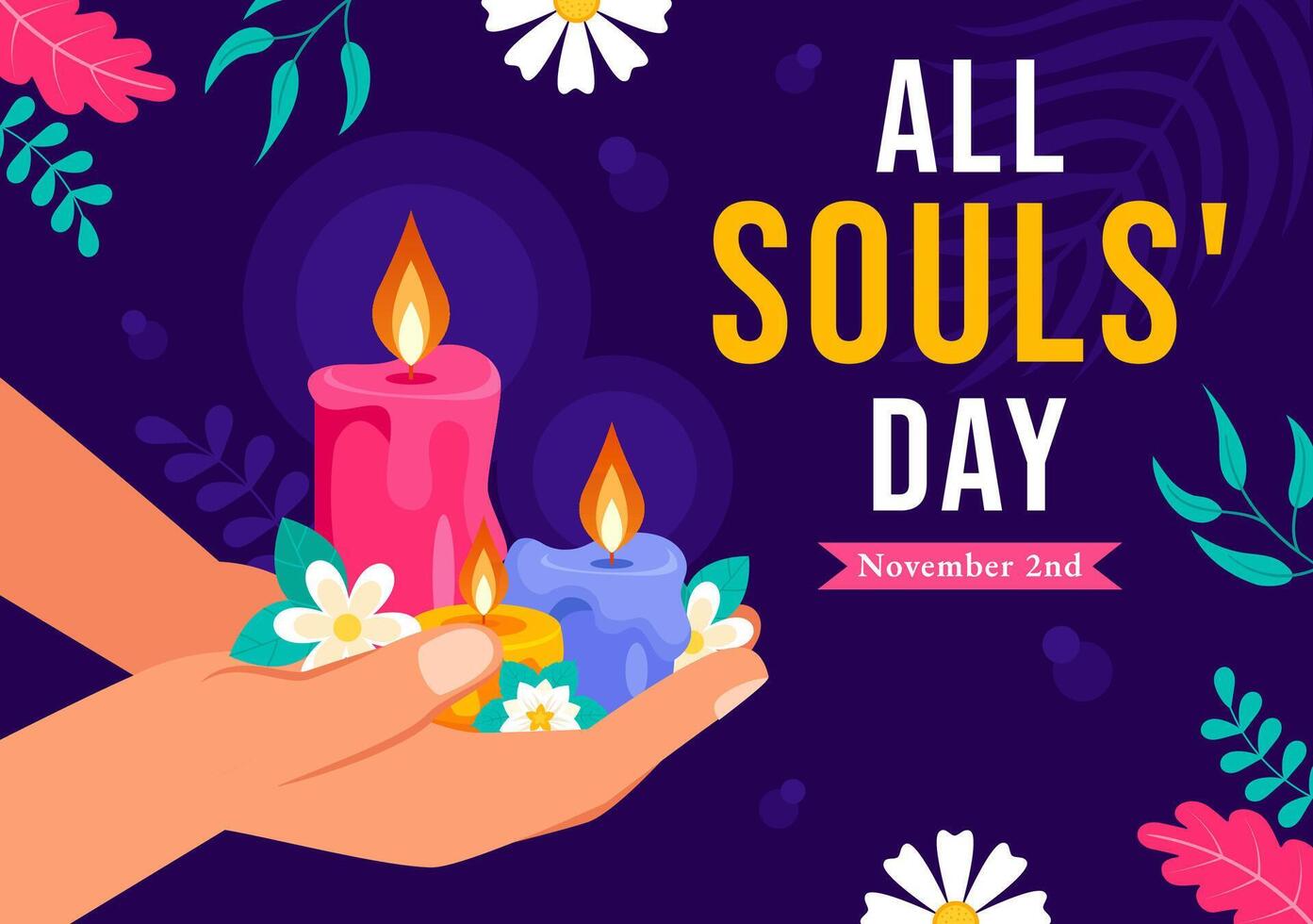 All Souls' Day Illustration Celebrating the Souls of Departed Believers with Candles in a Flat Cartoon Style vector