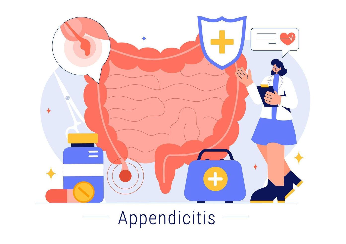 Illustration of Appendicitis Diagnosis and Medical Treatment in a Healthcare Flat Cartoon Style Background vector