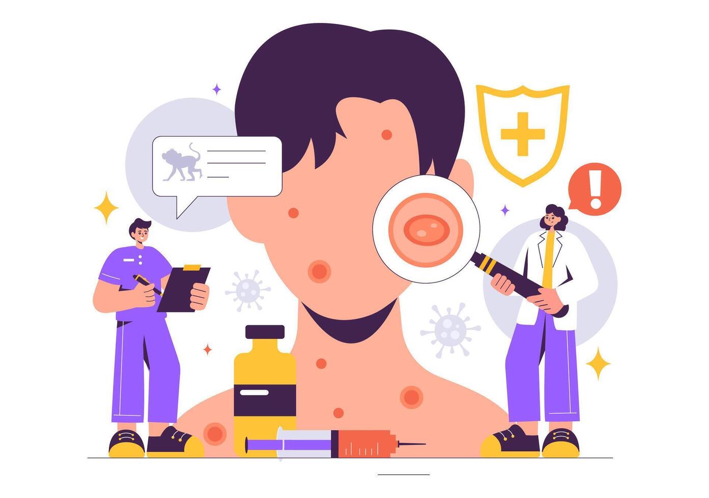Illustration of Monkeypox Virus and Human Symptoms for Healthcare vector
