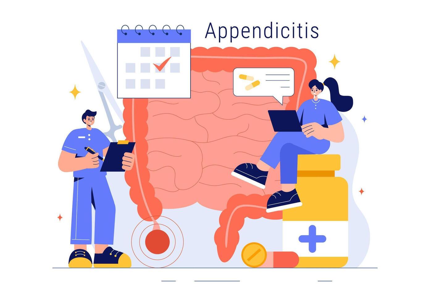 Healthcare Illustration of Appendicitis Inflammation with Medical Treatment in a Flat Style Cartoon Background vector