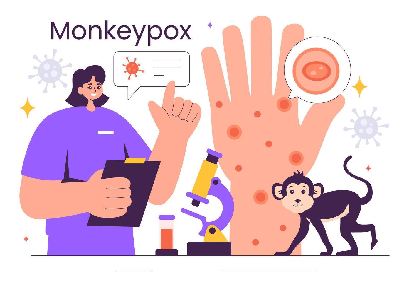 Flat Style Illustration of Monkeypox Virus Outbreak and Human Symptoms vector