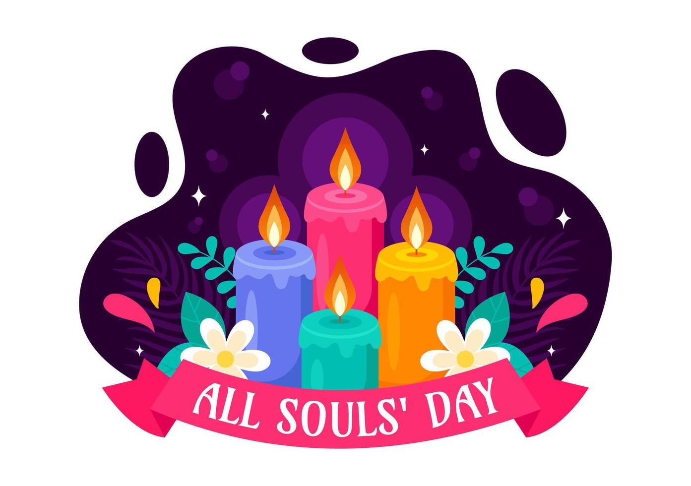 Honoring Deceased Believers on All Souls' Day with Candles in a Flat Style Illustration vector