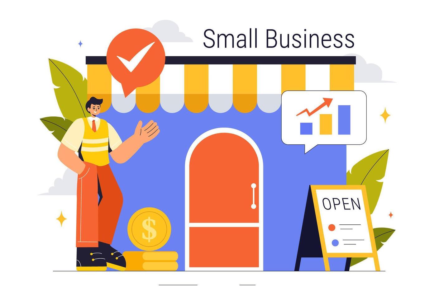 Small Business Design Featuring Independent Food Trucks and E-commerce Shops in a Flat Style Background vector