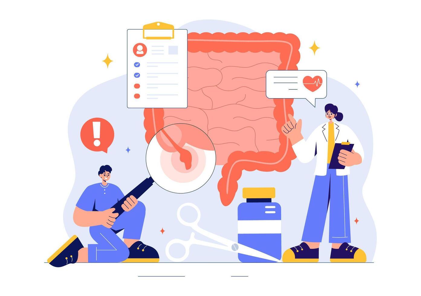 Medical Illustration of Appendicitis Inflammation and Stomach Treatment in a Flat Style Cartoon Healthcare Theme vector