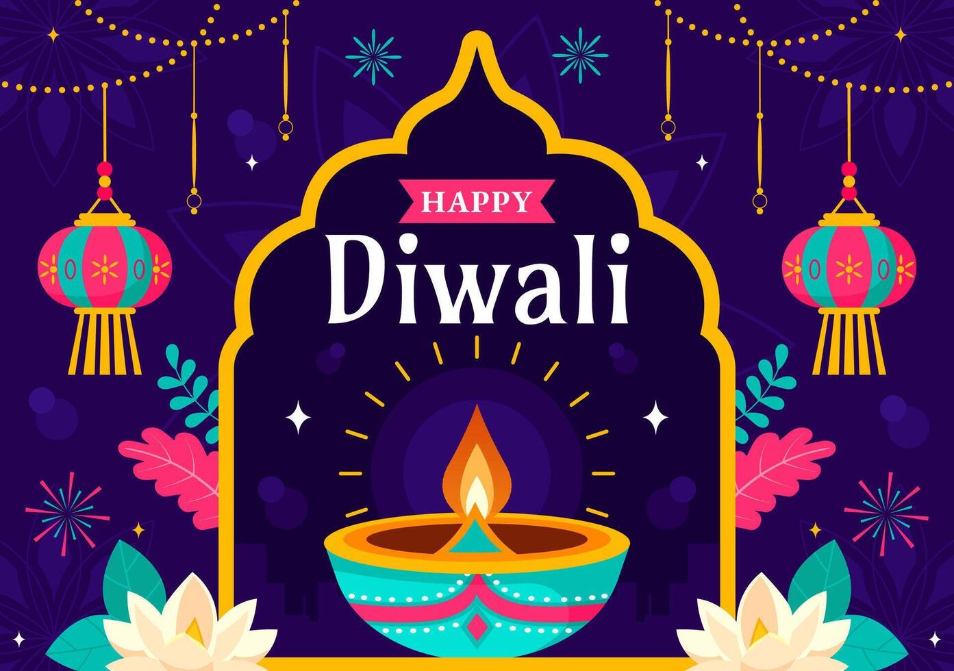Diwali Celebration Illustration of Traditional Rangoli and Festive Lamps with a Holiday Background vector