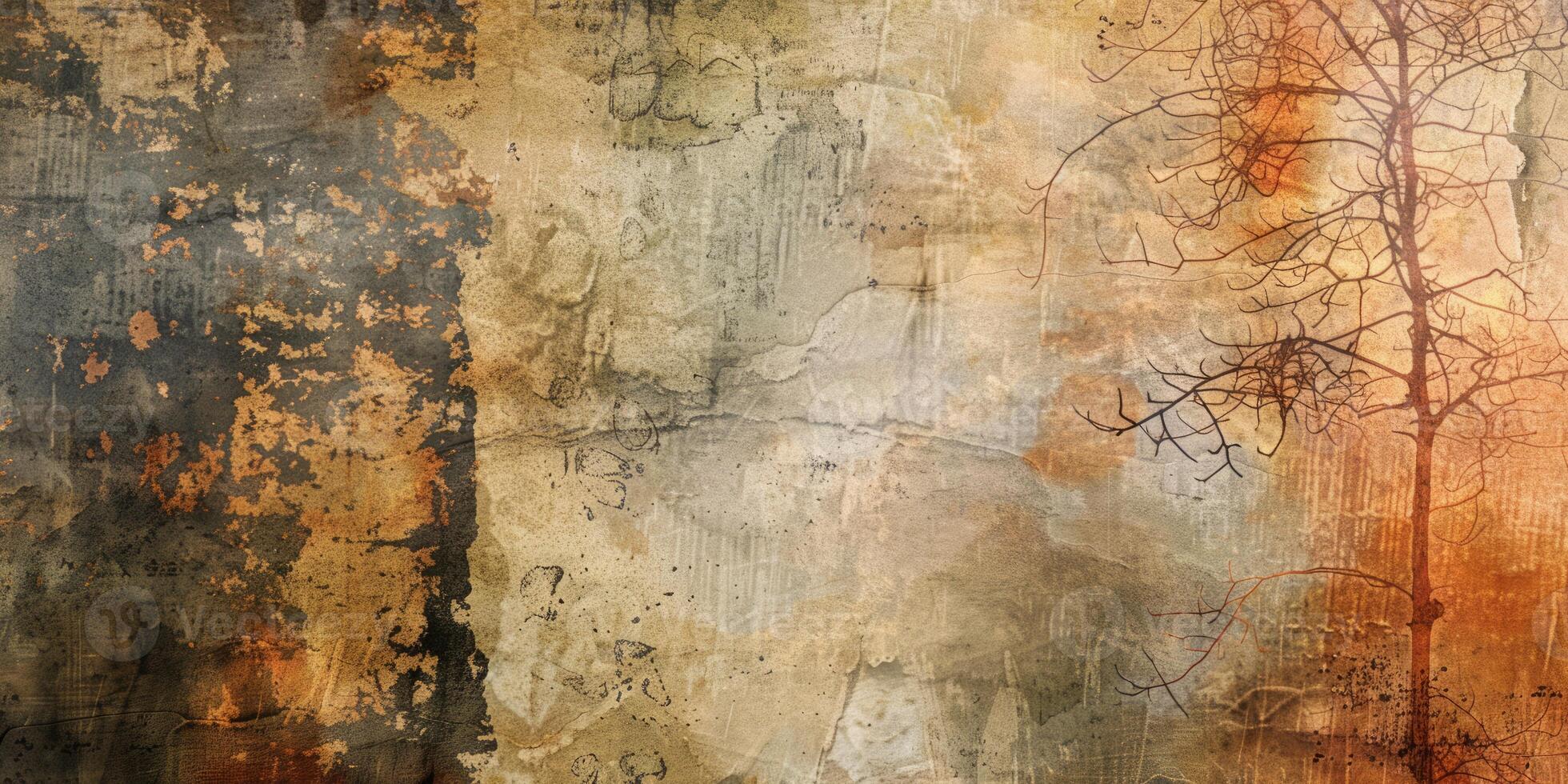 A painting of a tree with a brown background photo