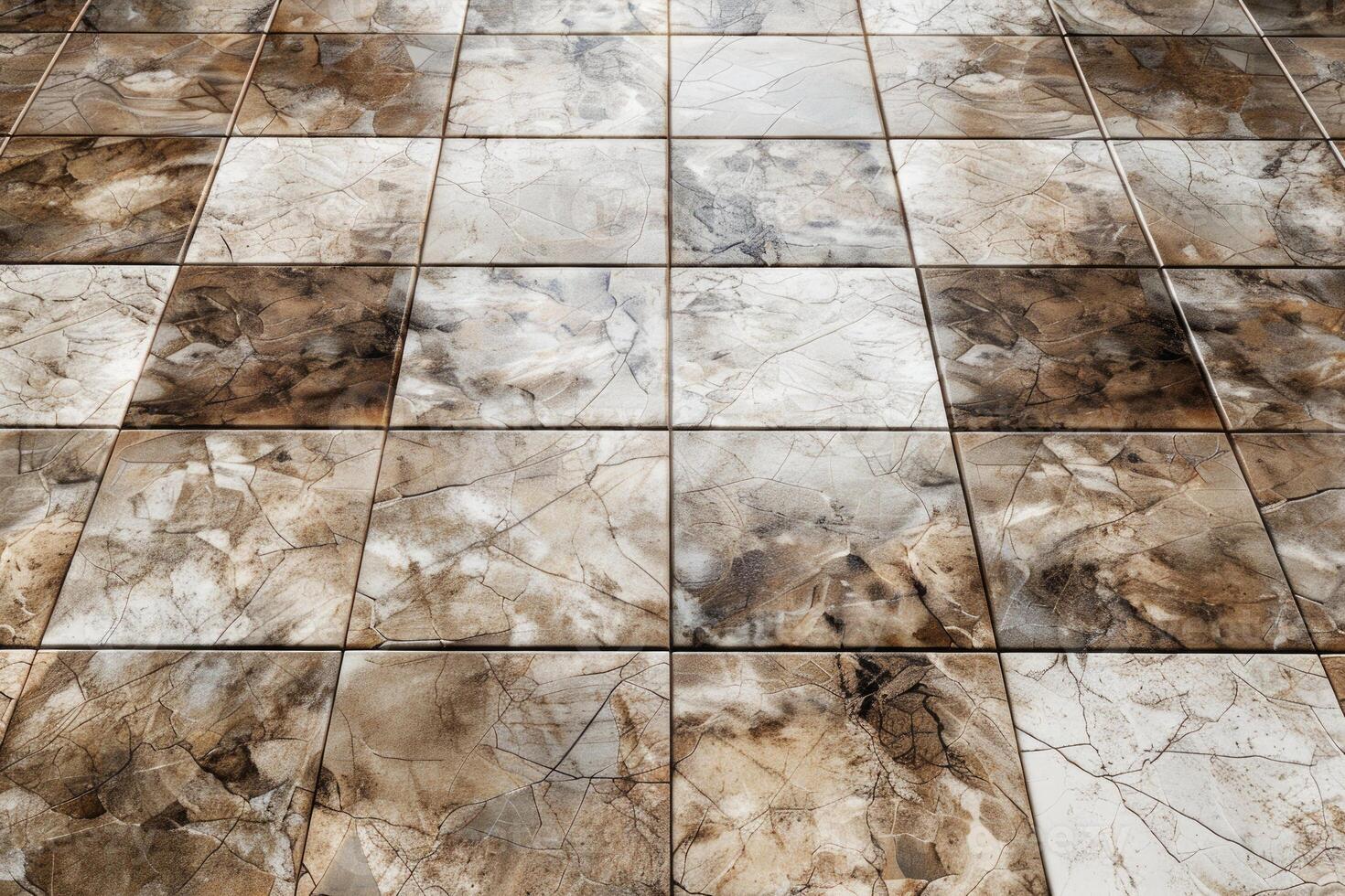 Geometric tile floor with brown and gray pattern. Stylish flooring design background. photo