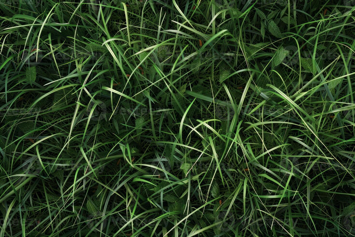 Field of green grass with a bright sun. Natural landscape background. photo