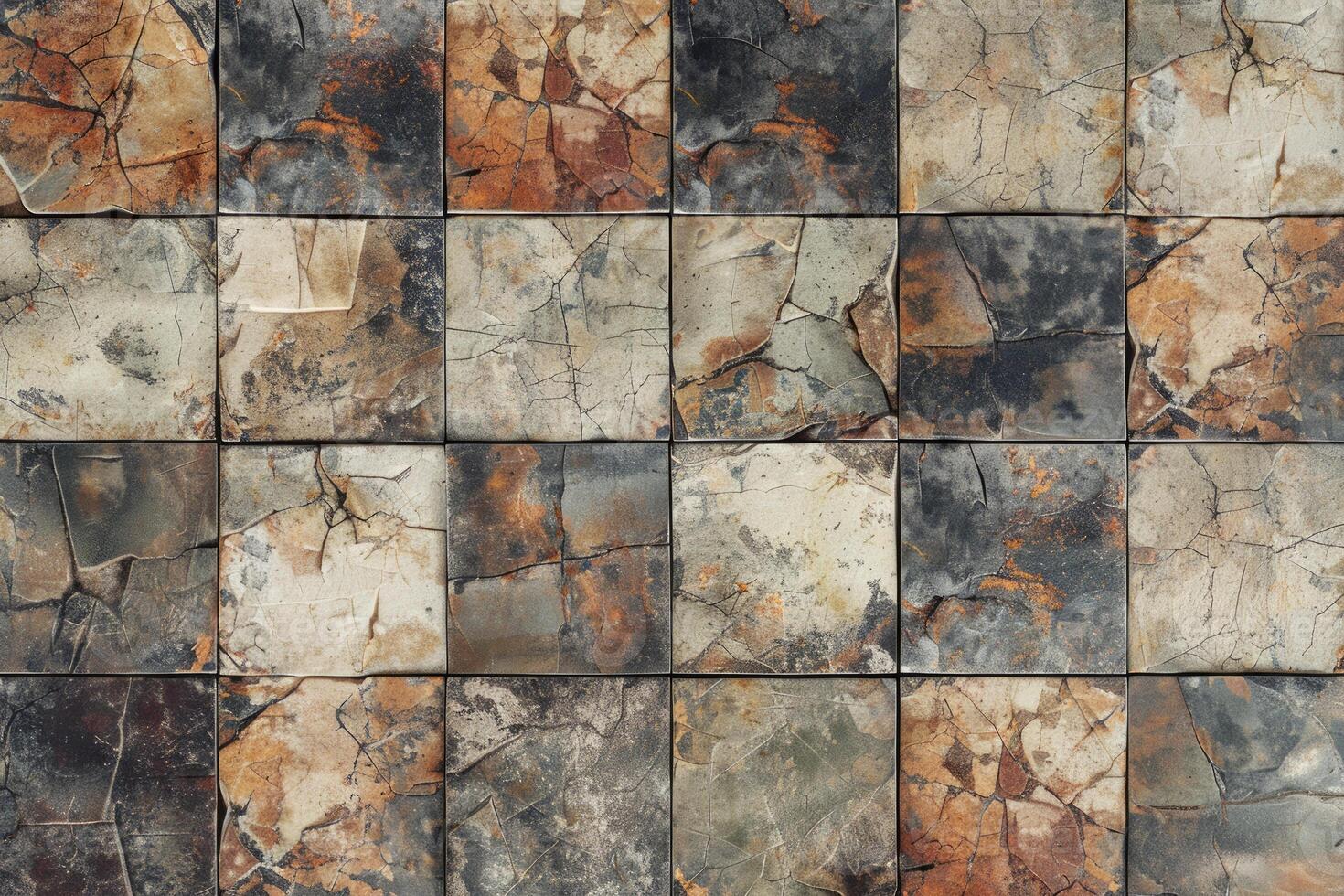 Brown and gray tile floor with a geometric pattern. Modern flooring design concept. photo