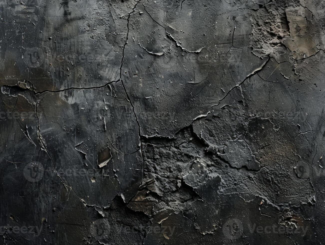 Black and grey wall with cracks and holes. Grunge texture background for design projects. photo