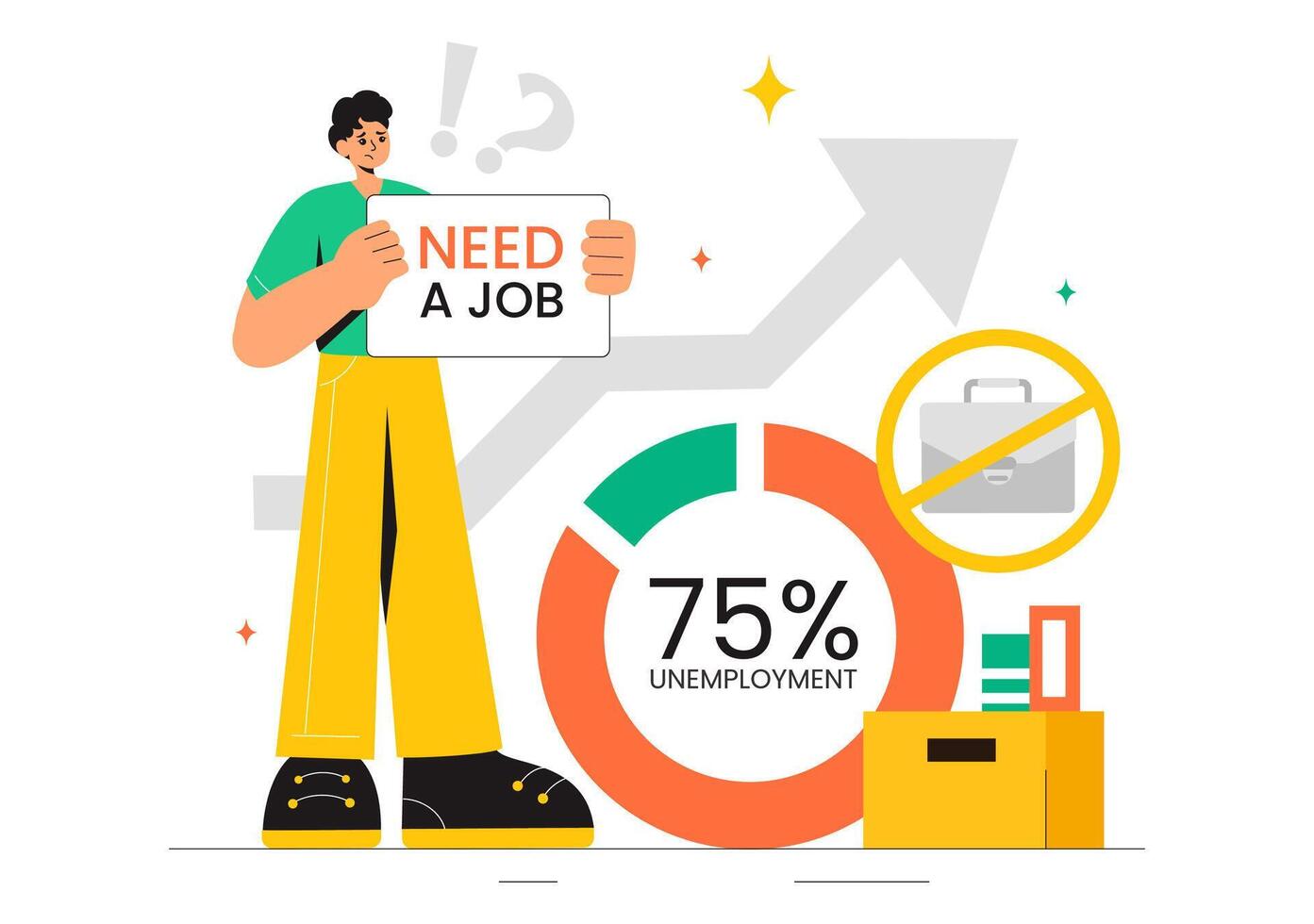 Cartoon of Financial Crisis and Unemployment Rate Depicting People in Job Search vector
