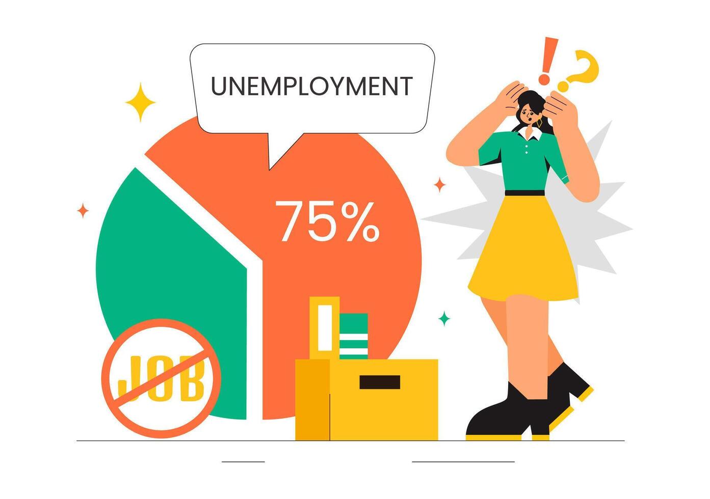 Art Depicting Job Search and Economic Downturn in a Flat Style Cartoon Scene vector