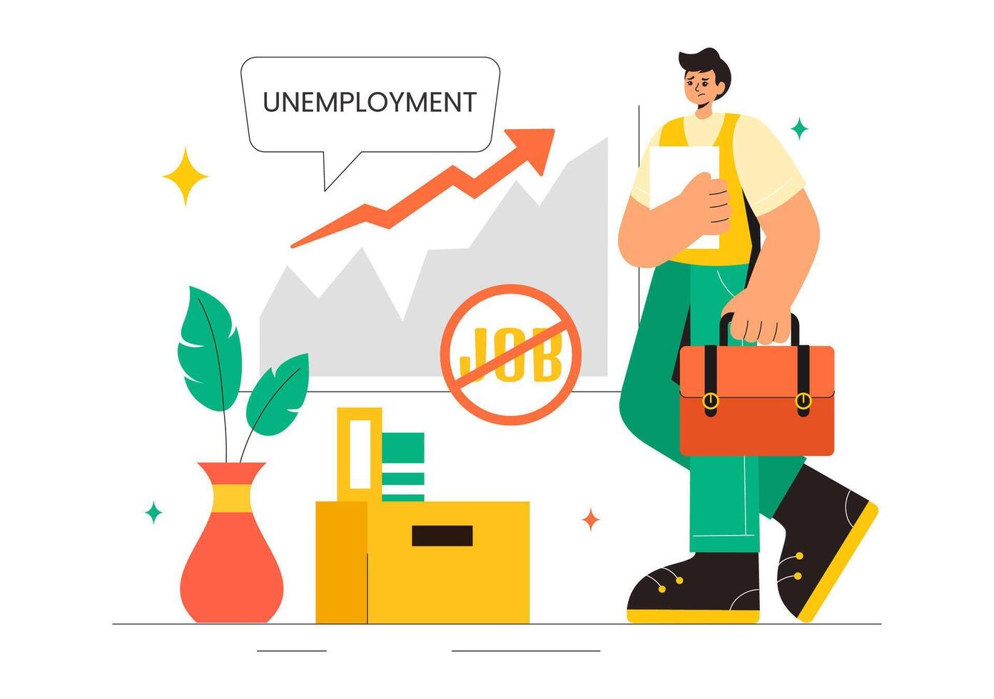 Economic Crisis Illustration with Job Seekers, Unemployment Rate, and Financial Struggle in Cartoon Background vector