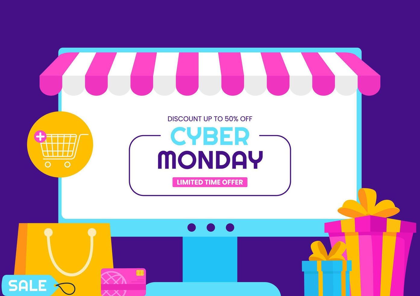 Cyber Monday Discount Event Illustration with Hand Drawn Cartoon Background vector
