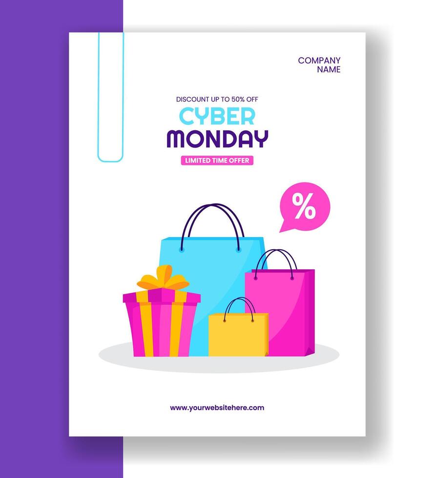 Cyber Monday Vertical Poster Template with Cartoon Elements vector