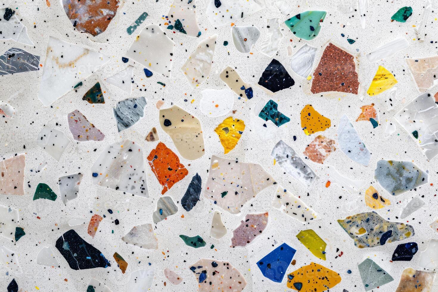 Mosaic tile floor with a variety of colored stones. Geometric flooring design. photo