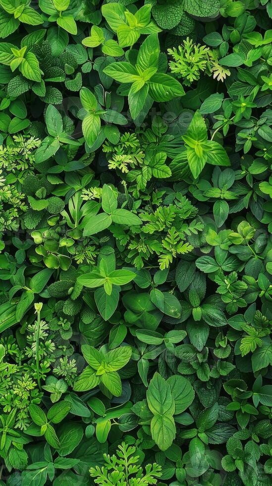 Green plant with many leaves. Natural texture background for design projects. photo