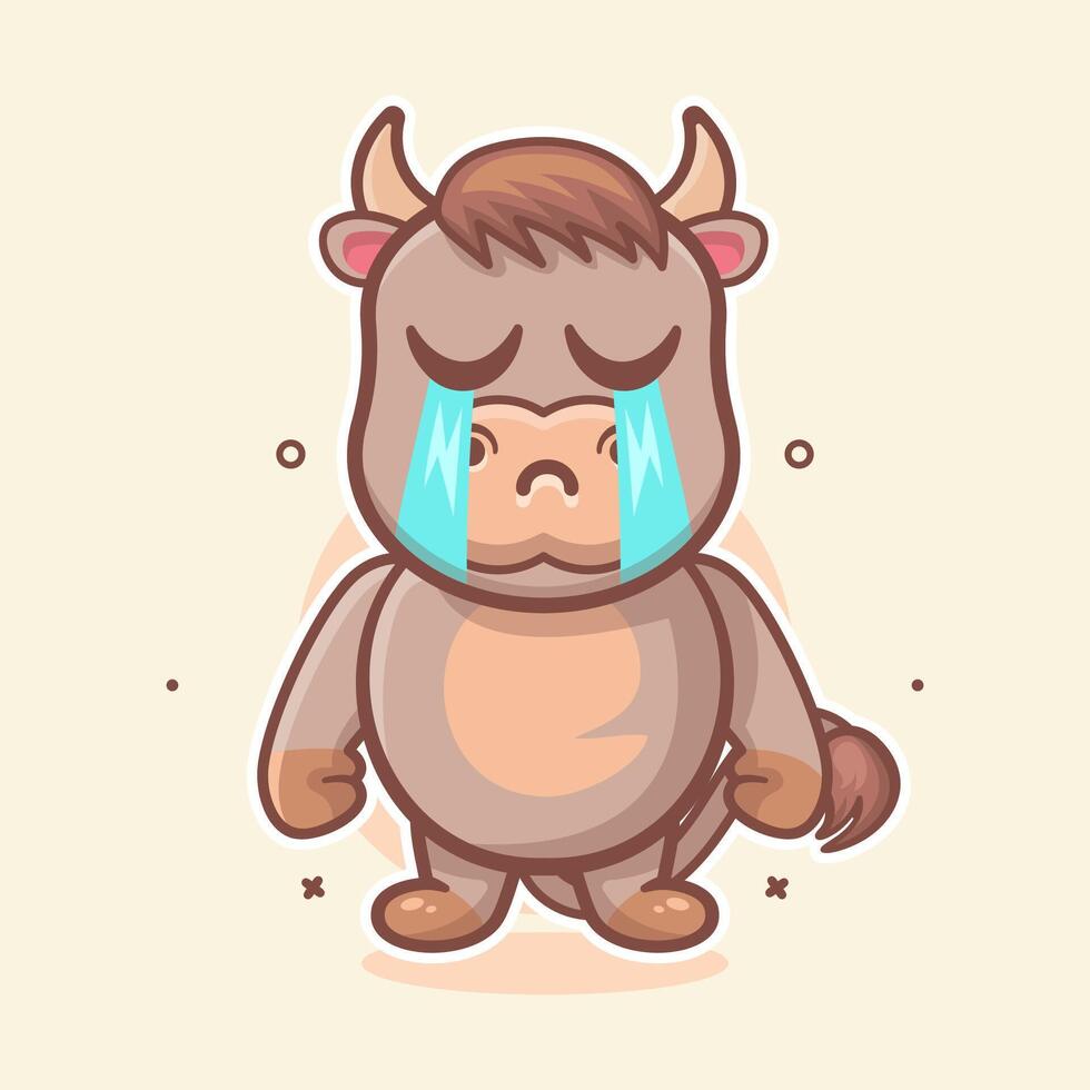 kawaii bull animal mascot with cry expression isolated cartoon in flat style design vector