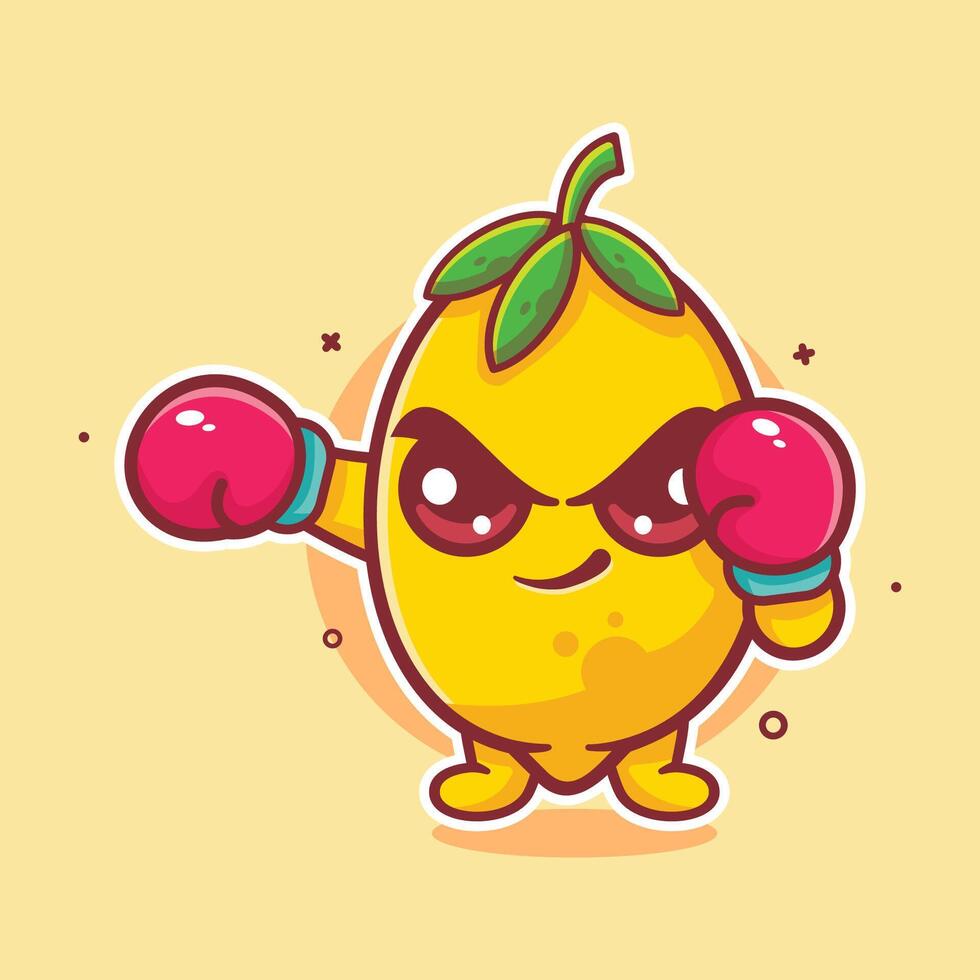 kawaii lemon fruit character mascot playing boxing sport isolated cartoon in flat style design vector