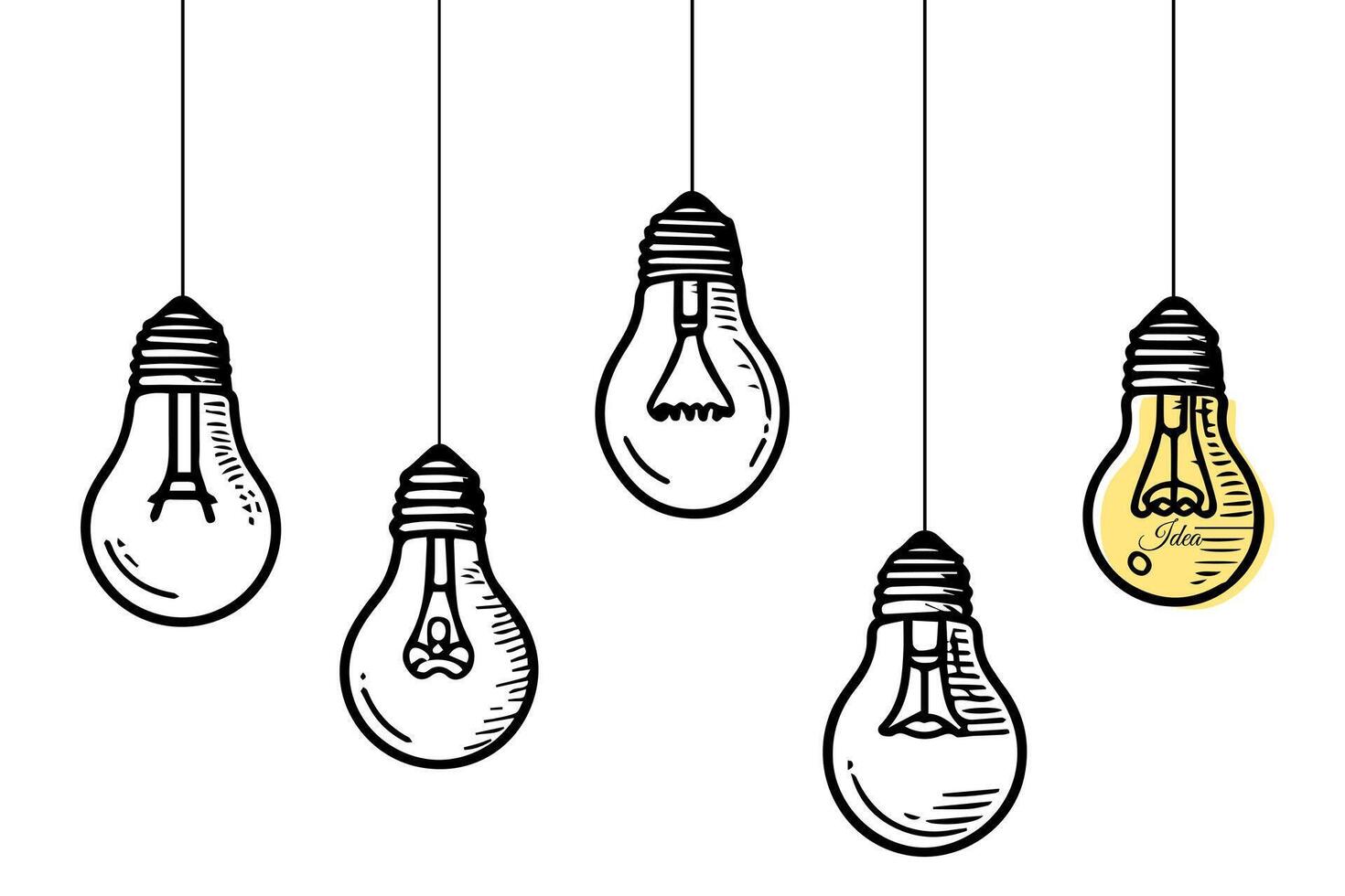 doodle of light bulb illustration, idea symbol on white background. vector