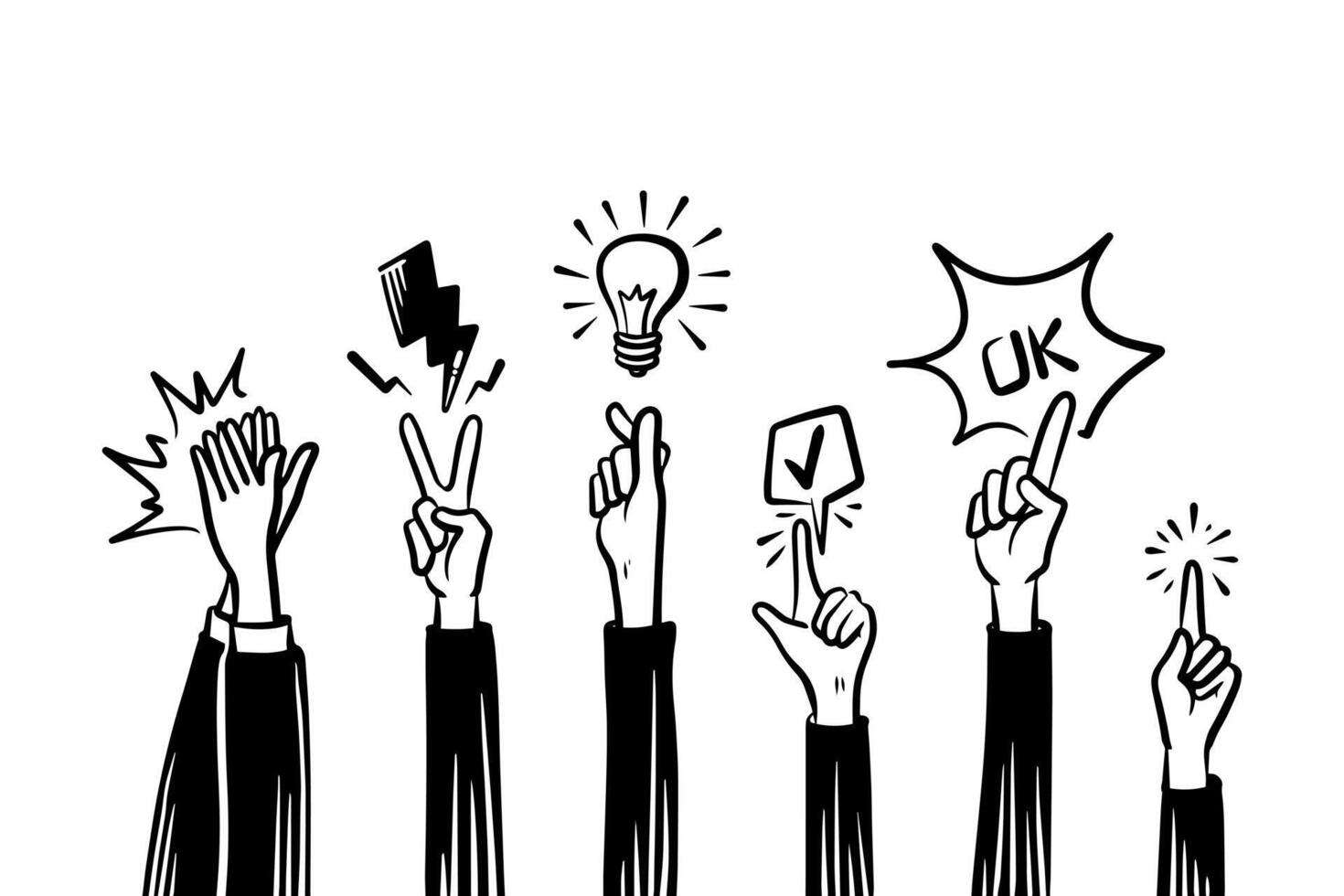 doodle hands up,Hands clapping. applause gestures. clapping. vector
