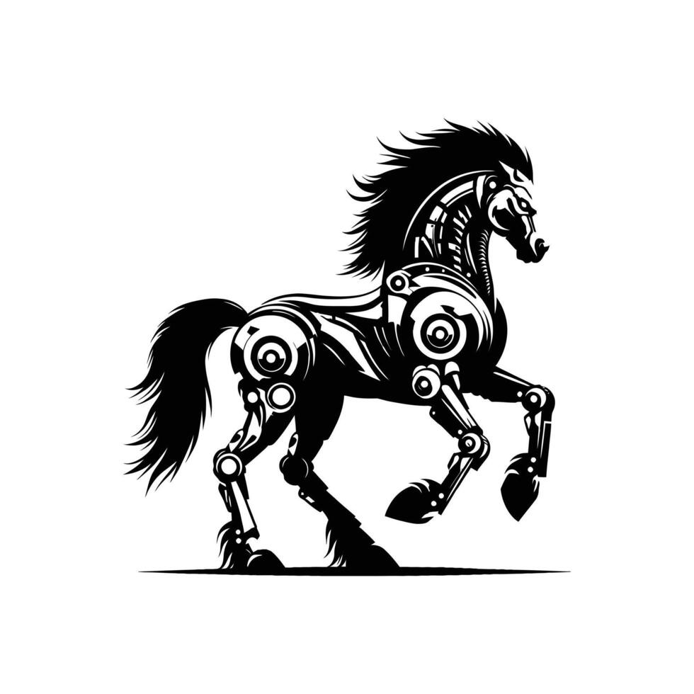 High-Tech Mechanical Horse Silhouette Design Robotic Creature for Sci-Fi and Fantasy Concepts vector