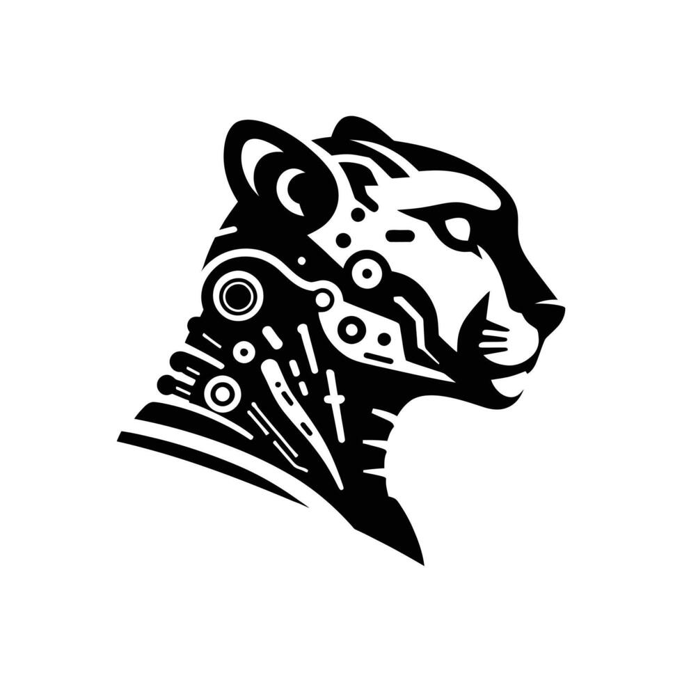 Cybernetic Cheetah Head Silhouette Futuristic Animal Design Illustration vector