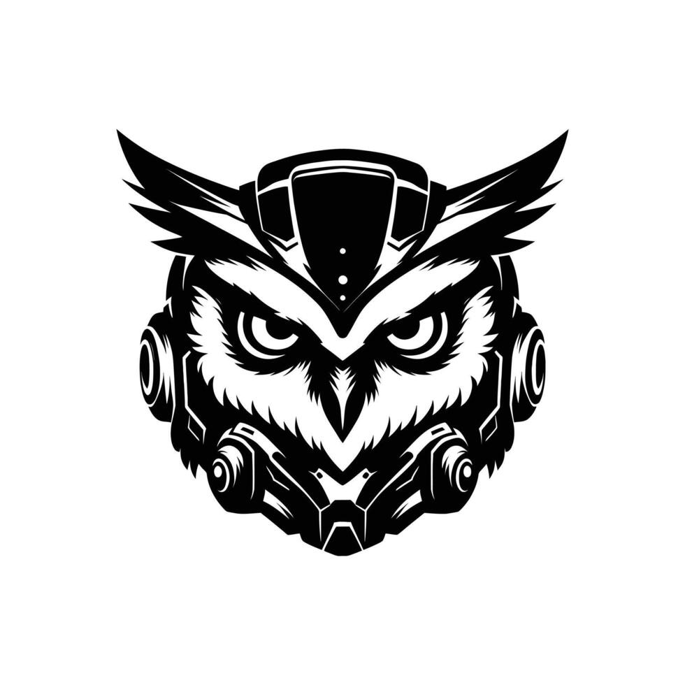 Mechanical Owl Head Cyber Illustration Perfect for Logo Designs and Merchandise vector