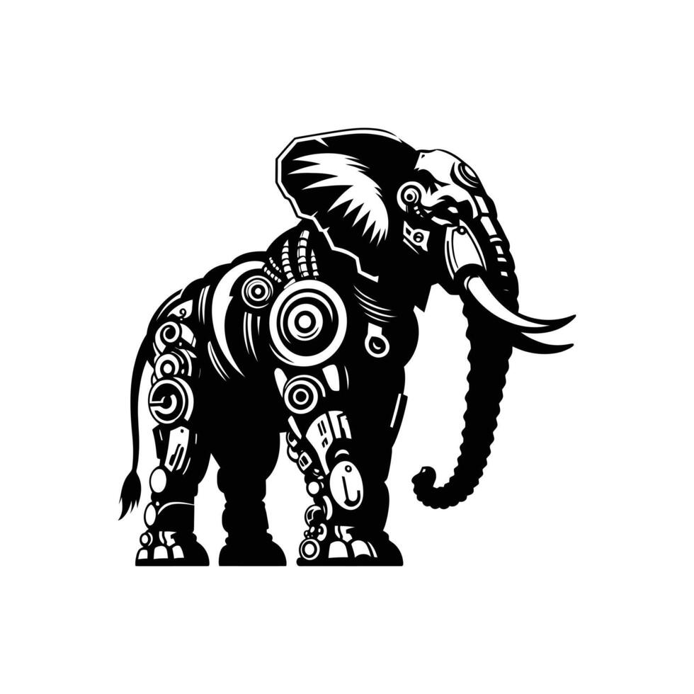 Cyberpunk Elephant Silhouette Art Featuring Futuristic Robotic Design vector