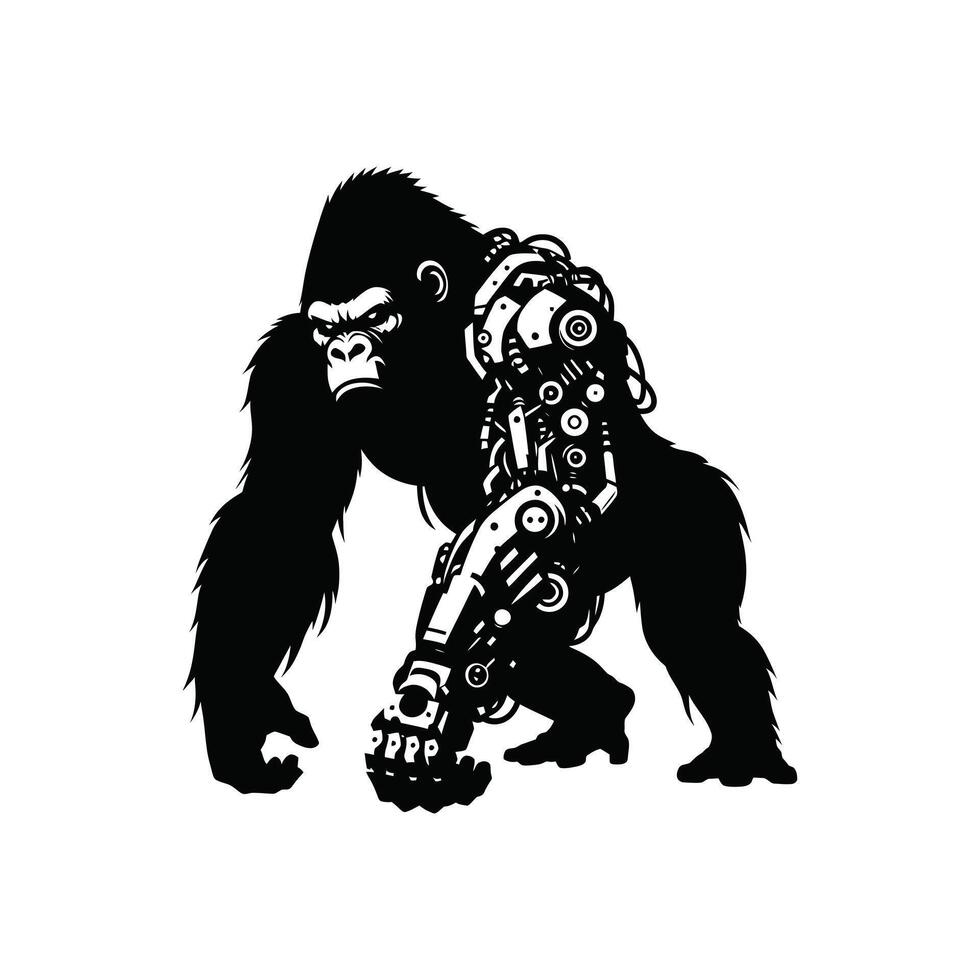 Cyberpunk Gorilla with Advanced Robotic Armor Design for Futuristic Animal Art vector