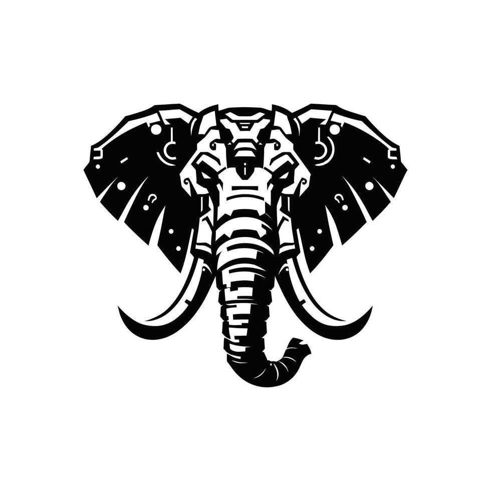 Cyberpunk Elephant Head Silhouette Featuring Futuristic Robotic Technology vector