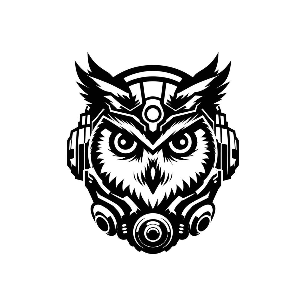 Cyberpunk Owl Head with Robotic Features for T-Shirt Prints and Tech-Themed Branding vector