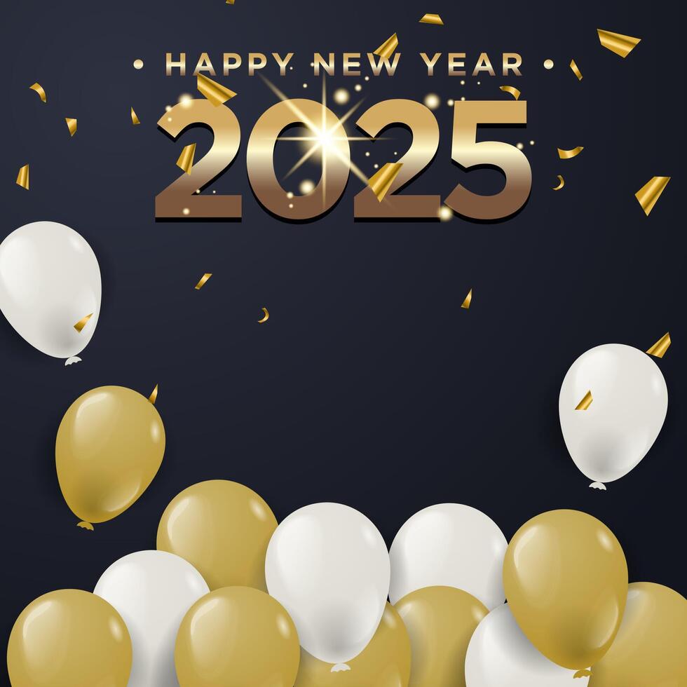 New Year 2025 modern art design in black or dark background with balloons illustration for cover, card, poster, banner. Chinese new year 2025. vector