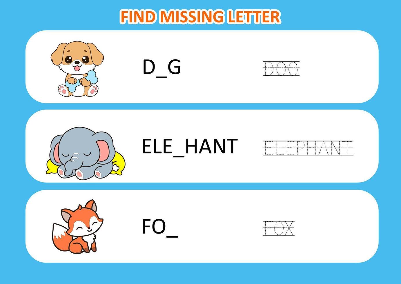 Find the missing letter of animal.Educational page for kids vector
