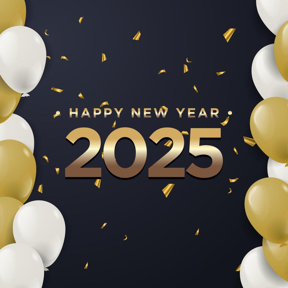 New Year 2025 modern art design in black or dark background with balloons illustration for cover, card, poster, banner. Chinese new year 2025. vector